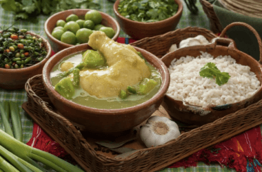 platillo tradicional y pollo bañado en salsa verde